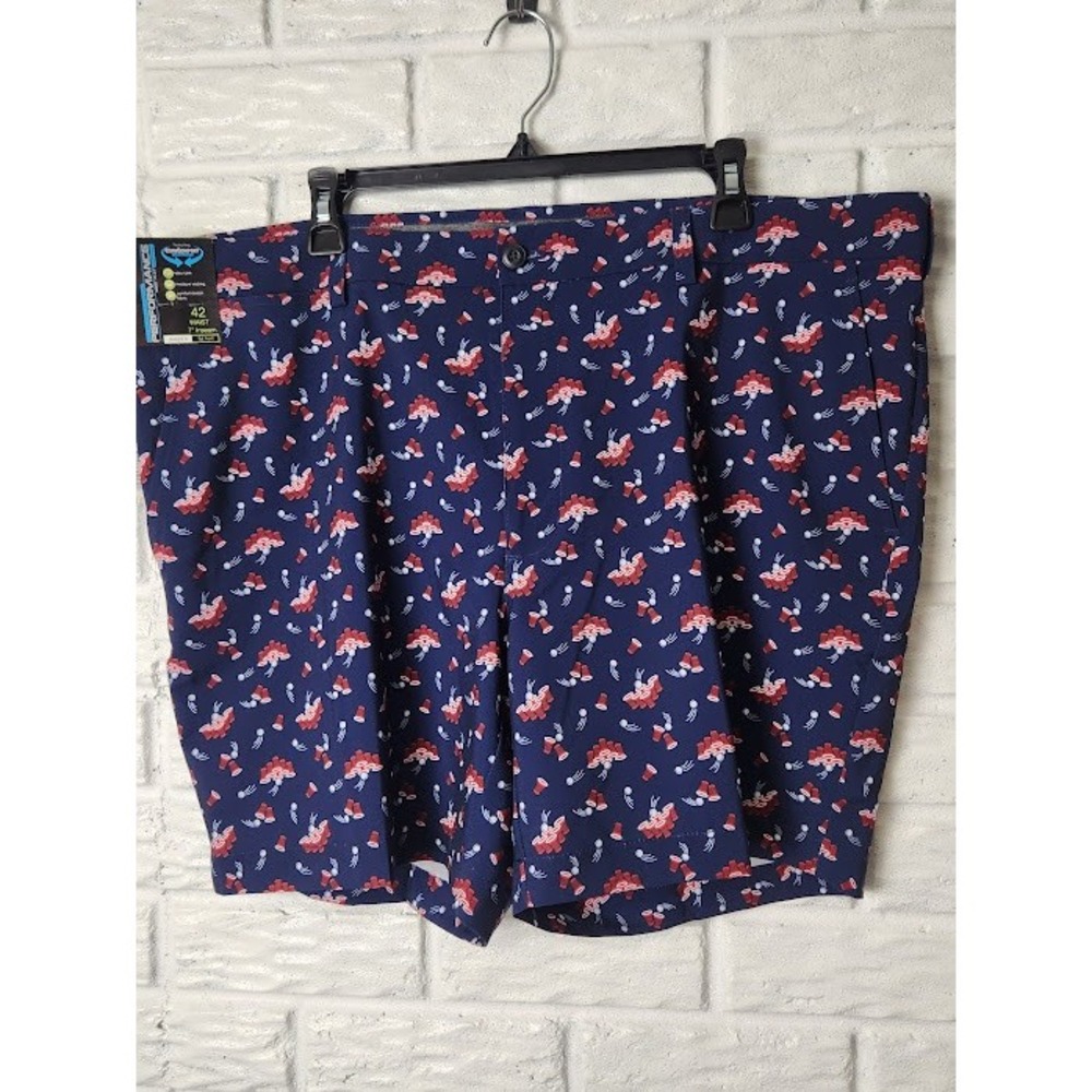 NEW Roundtree & Yorke Performance shorts Men's size 42 x 7" Red Cup Pong Novelty